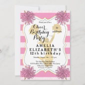 Cheer Cheerleader Pink | Gold Girl Birthday Party Kaart (Voorkant)