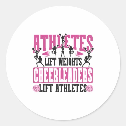 Cheer Cheerleading Athletes Lift Weights Cheerlead Ronde Sticker (Voorkant)