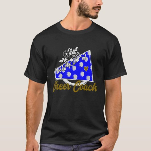 Cheer Coach Blue Megaphone with Heart Flower Acce T-shirt (Voorkant)