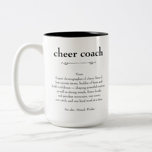 Cheer Coach Definitie Bedankt Cadeau Tweekleurige Koffiemok (Links)