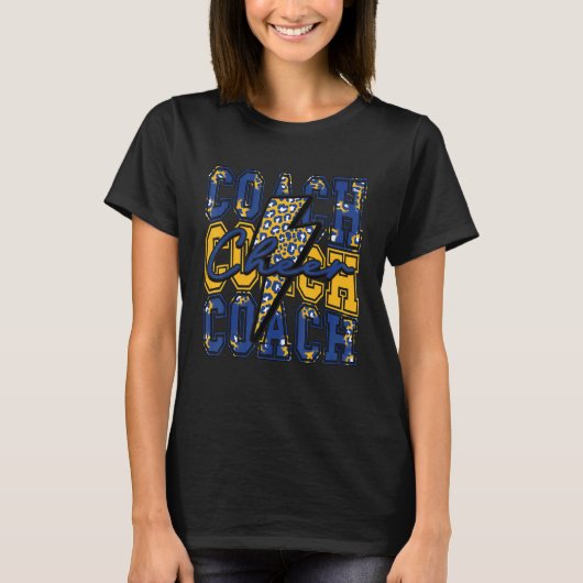Cheer Coach Lightning Bolt Cheer Leopard Blue Gold T-shirt (Voorkant)