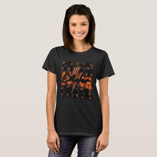 Cheer Coach Lightning Bolt Cheer Leopard Orange Bl T-shirt (Voorkant volledig)