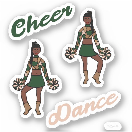 Cheer Dance Pom Stickers (Groene Camo) (Voorkant)