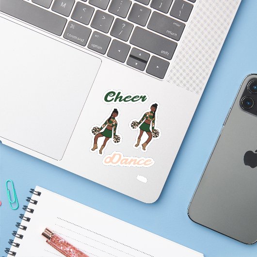 Cheer Dance Pom Stickers (Groene Camo) (Laptop met iPhone)