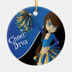 Cheer 📣 💖 Diva Blue Cheerleader Girl Keramisch Ornament