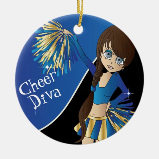 Cheer 📣 💖 Diva Blue Cheerleader Girl Keramisch Ornament (Voorkant)