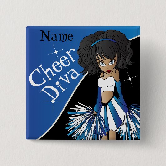 Cheer Diva Cheerleader Girl | DIY-naam | Blauw Vierkante Button 5,1 Cm (Voorkant)