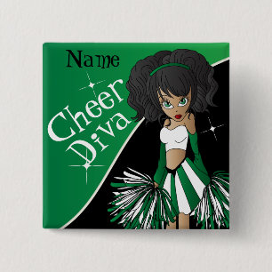 Cheer Diva Cheerleader Girl   DIY-naam   Groen Vierkante Button 5,1 Cm