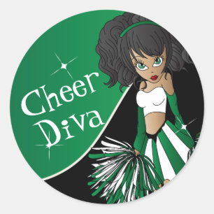 Cheer Diva Girl 📣 Cheerleader in Green Ronde Sticker