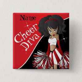 Cheer Diva Girl Cheerleader in Red Vierkante Button 5,1 Cm