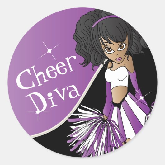 Cheer Diva Meisje Cheerleader in Paarse Ronde Sticker (Voorkant)