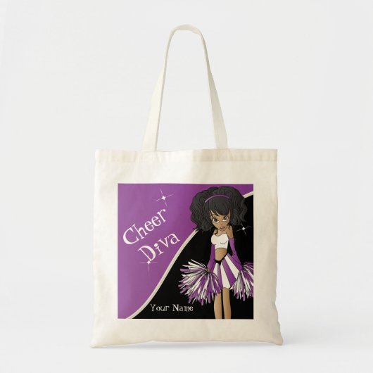 Cheer Diva Paarse Cheerleader Girl Tote Bag (Voorkant)