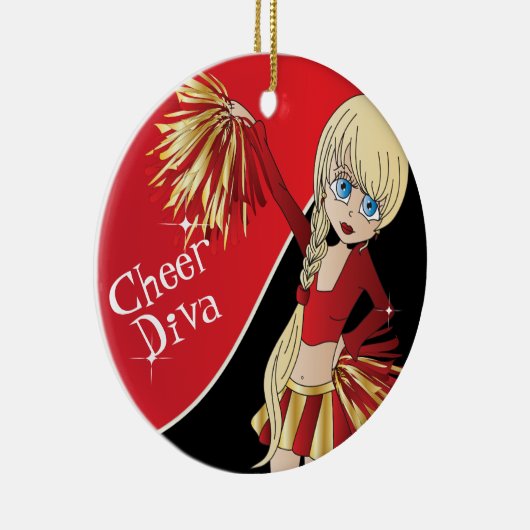 Cheer 📣 💖 Diva Red Cheerleader Girl Keramisch Ornament (Rechts)