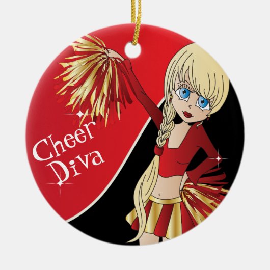 Cheer 📣 💖 Diva Red Cheerleader Girl Keramisch Ornament (Voorkant)