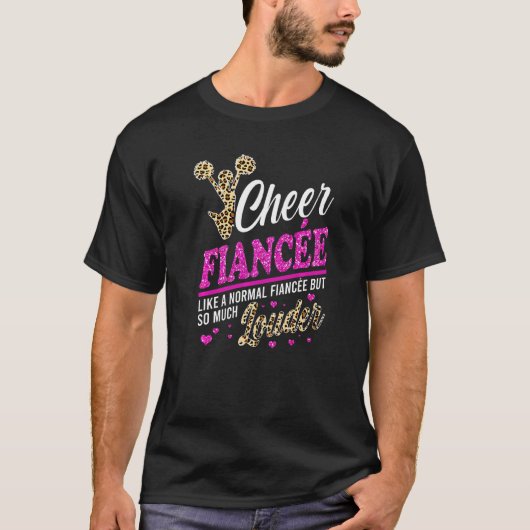 Cheer Fiancée Biggest Fan Leopard Print And Pom Po T-shirt (Voorkant)
