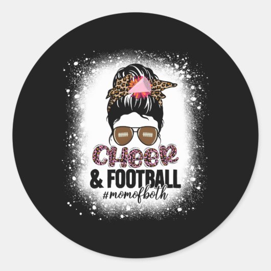 Cheer Football Cheerleading mama van beide Bun Ronde Sticker (Voorkant)