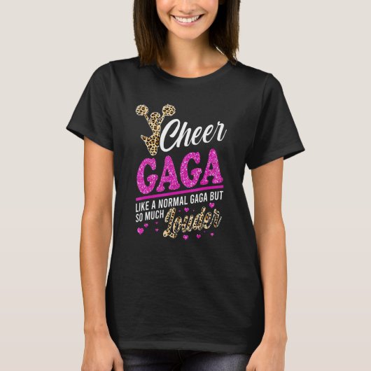 Cheer Gaga grootst fan leopard print en pom Pom T-shirt (Voorkant)