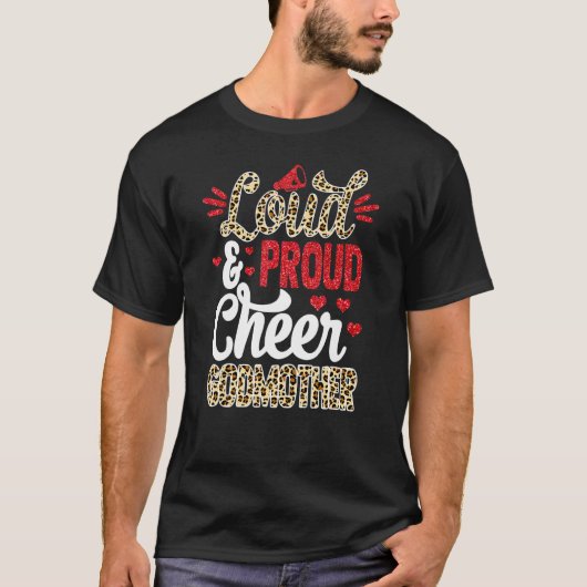 Cheer Godmoeder grootst fan leopard print en pom T-shirt (Voorkant)