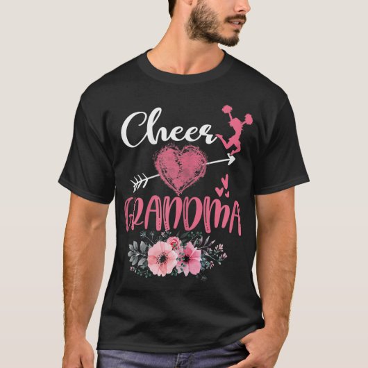 Cheer Grandma Floral Funny Cheerleader Heart Mothe T-shirt (Voorkant)