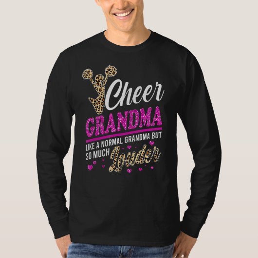 Cheer Grandma grootst fan leopard print en pom po T-shirt (Voorkant)