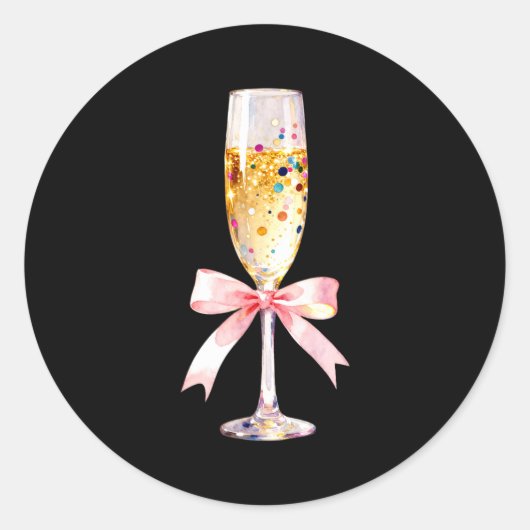 Cheer Happy New Year Coquette Bow Champagne New Ye Ronde Sticker (Voorkant)