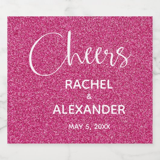 CHEER Heet Roze Glitter Bruiloft Mousserende Wijn  Sparkling Wijnetiket (Enkel label)