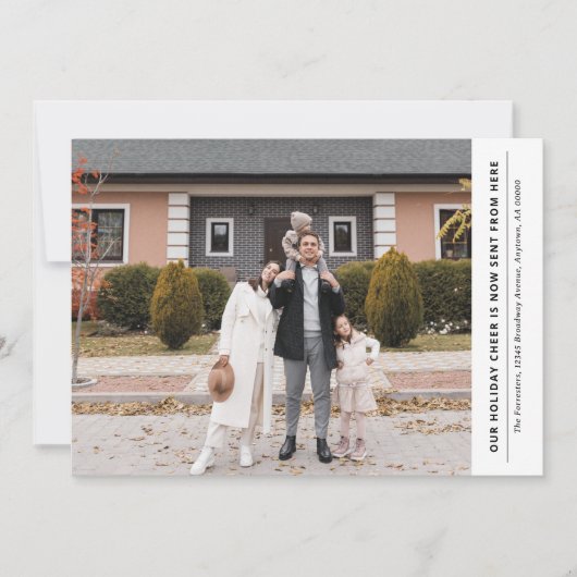 Cheer is nu vanaf hier vakantie verhuisaankondigin feestdagenkaart (Voorkant)