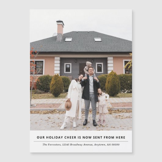 Cheer is nu vanaf hier vakantie verhuisaankondigin magnetische uitnodiging (Voorkant)