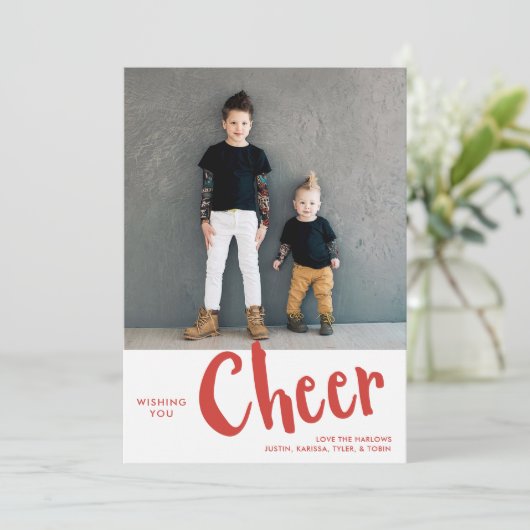 Cheer | Kerstaffoto van Sweater Pattern Rood Feestdagenkaart (Staand voorkant)