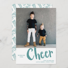 Cheer | Kerstfoto van Sweater Pattern Blauwgroen Feestdagenkaart