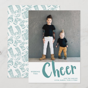 Cheer   Kerstfoto van Sweater Pattern Blauwgroen Feestdagenkaart