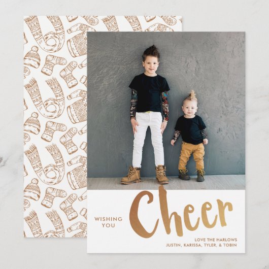 Cheer | Kerstfotogoud met Sweater Pattern Feestdagenkaart (Voorkant / Achterkant)