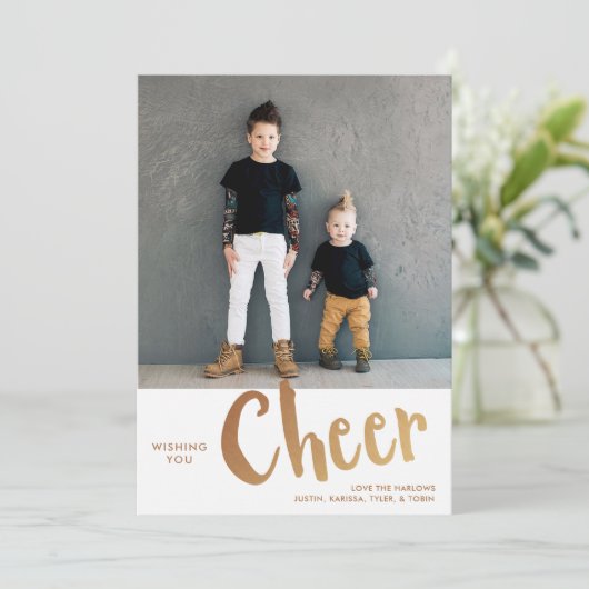 Cheer | Kerstfotogoud met Sweater Pattern Feestdagenkaart (Staand voorkant)
