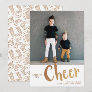 Cheer Kerstfotogoud met Sweater Pattern Feestdagenkaart