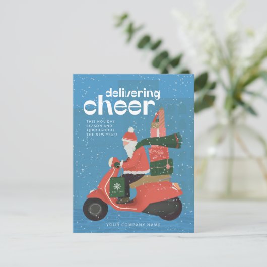 Cheer Levering Santa Scooter Zakelijke Vakantie Ka Feestdagenkaart (Staand voorkant)