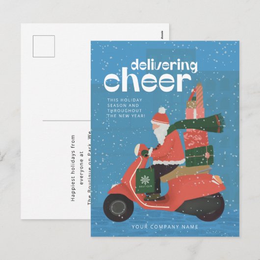 Cheer Levering Santa Scooter Zakelijke Vakantie Ka Feestdagenkaart (Voorkant / Achterkant)