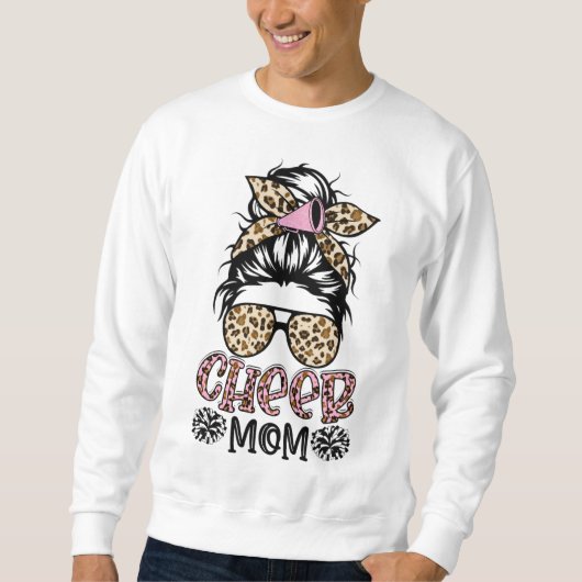 Cheer Ma Leopard Messy Bun Cheerleader Funny Moth Trui (Voorkant)