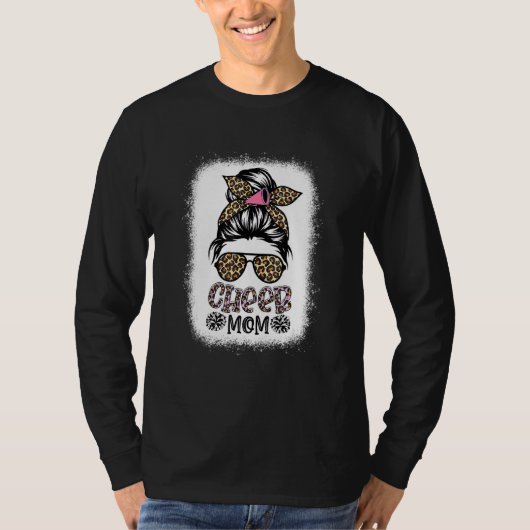 Cheer Mam Leopard Messy Bun Cheerleader Bleaching T-shirt (Voorkant)