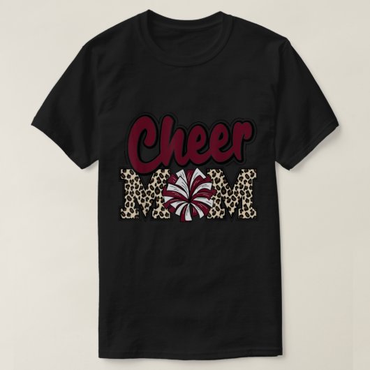 Cheer Mam Maroon Leopard Letters Cheer Pom Poms T-shirt (Design voorkant)