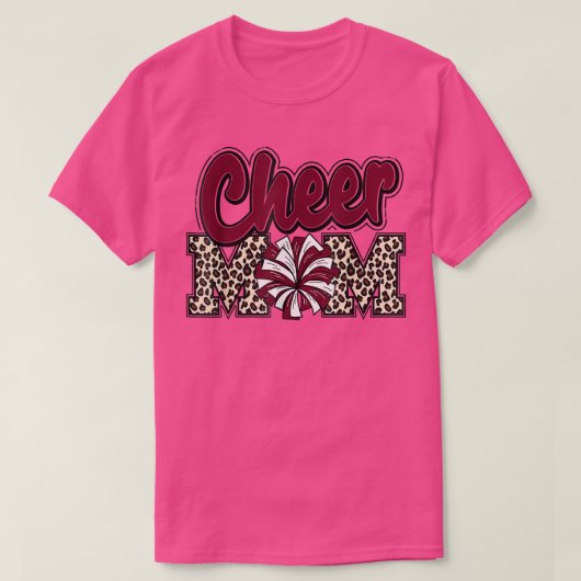 Cheer Mam Maroon Leopard Letters Cheer Pom Poms T-shirt (Design voorkant)