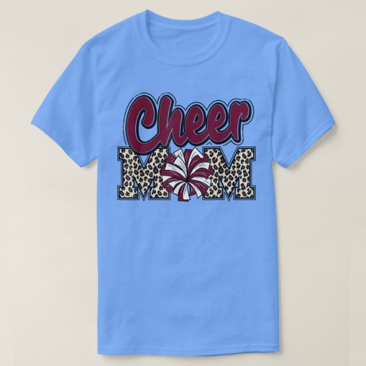 Cheer Mam Maroon Leopard Letters Cheer Pom Poms T-shirt (Design voorkant)