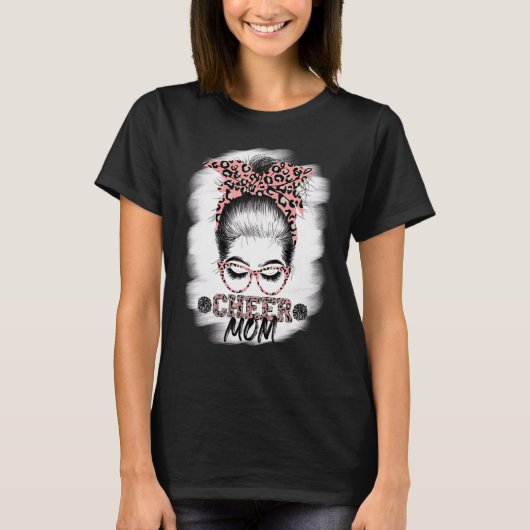 Cheer Mam Messy Bun Girl Moederdag 2 T-shirt (Voorkant)