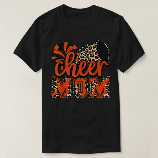 Cheer Mam Oranje Leopard Cheer Poms Megaphone T-shirt (Design voorkant)