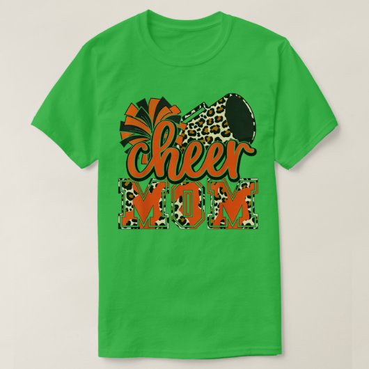 Cheer Mam Oranje Leopard Cheer Poms & Megaphone T-shirt (Design voorkant)