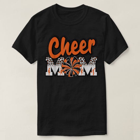 Cheer Mam Oranje Leopard Letters Cheer Pom Poms T-shirt (Design voorkant)