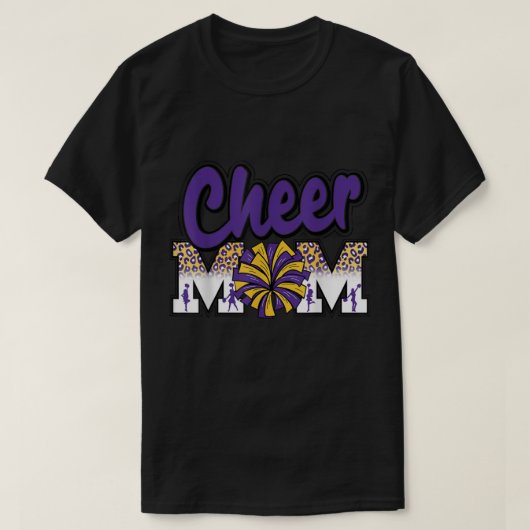 Cheer Mam Paarse Gold Leopard Letters Cheer Pom Po T-shirt (Design voorkant)