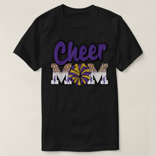 Cheer Mam Paarse Gold Leopard Letters Cheer Pom Po T-shirt (Design voorkant)
