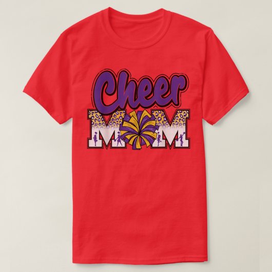 Cheer Mam Paarse Gold Leopard Letters Cheer Pom Po T-shirt (Design voorkant)