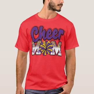 Cheer Mam Paarse Gold Leopard Letters Cheer Pom Po T-shirt