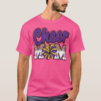 Cheer Mam Paarse Gold Leopard Letters Cheer Pom Po T-shirt